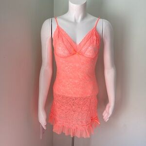 Victoria's Secret Women's Neon Orange Lace Nightie Large NEW